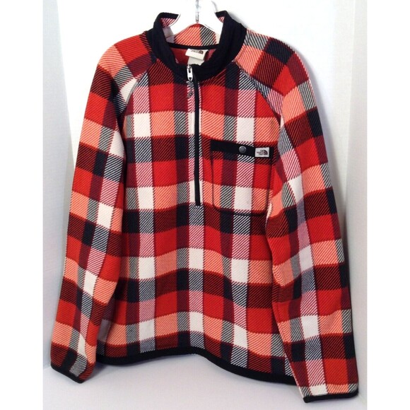 The North Face Jacket Mn L Red Plaid 1/4 Zip Fleece Chore Barn Outdoors Shacket - Picture 2 of 12